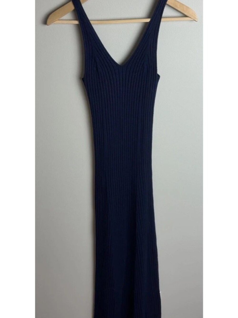 NWT MEROKEETY Navy Blue Ribbed Knit Midi Dress Sleeveless Tank Size Small Women